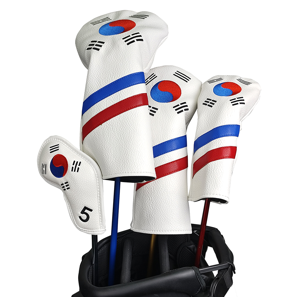 Golf Equipment Kit - ชุดปลอกหุ้มหัวไม้กอล์ฟลายธงชาติเกาหลี - ปลอกหุ้มหัวไม้เหล็ก ไดรเวอร์ แฟร์เวย์ ไฮบริด