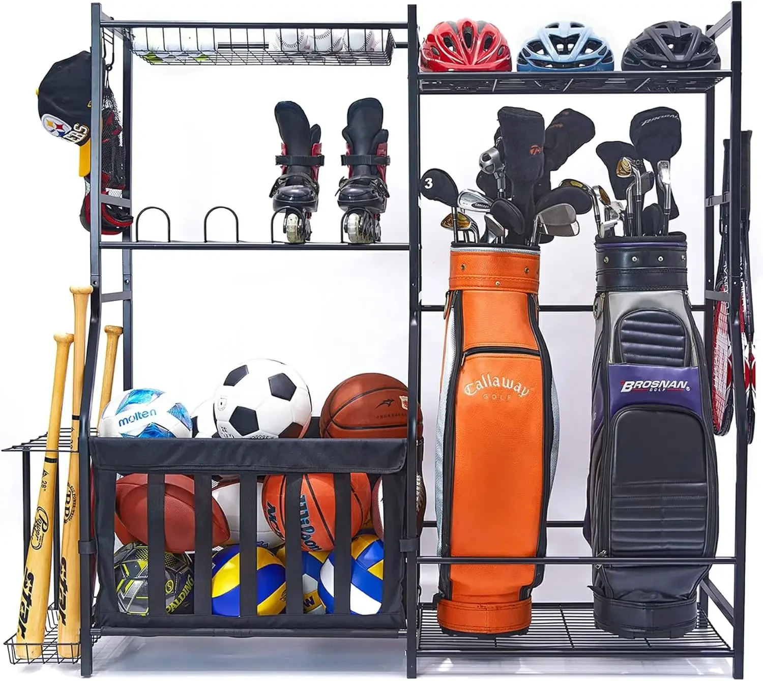 Golf Equipment Organizer For Garage - ที่จัดเก็บอุปกรณ์กีฬาในโรงรถ ที่วางถุงกอล์ฟ ชั้นวางเก็บลูกกอล์ฟ ตะกร้าสำหรับใช้ในร่มและกลางแจ้ง