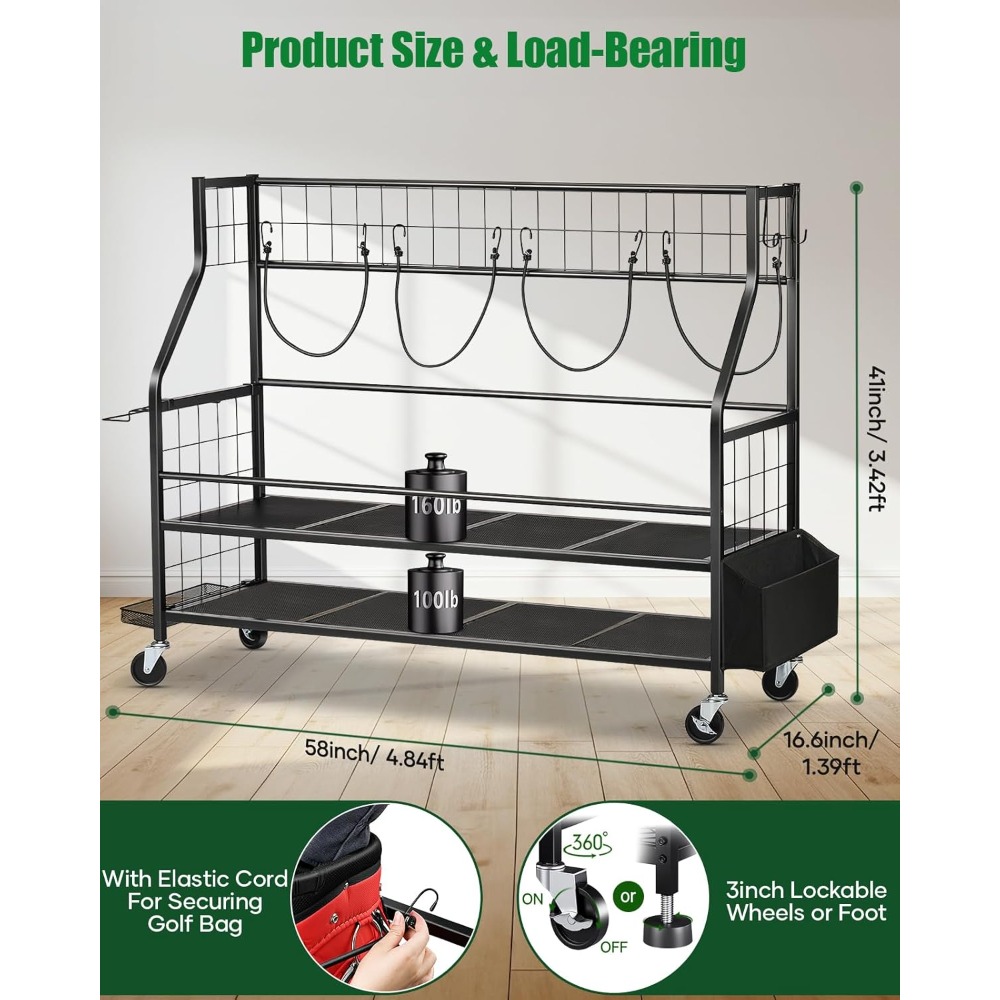 ชั้นวางถุงกอล์ฟแบบมีล้อ ชั้นวา - Golf Equipment Organizer For Garage บทวิจารณ์และราคา