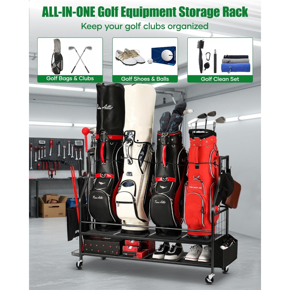 ชั้นวางถุงกอล์ฟแบบมีล้อ ชั้นวา - Golf Equipment Organizer For Garage บทวิจารณ์และราคา