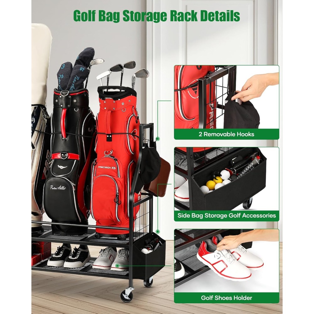 ชั้นวางถุงกอล์ฟแบบมีล้อ ชั้นวา - Golf Equipment Organizer For Garage บทวิจารณ์และราคา